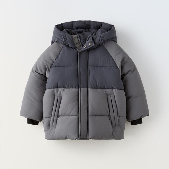 Zara Kids water-repellent color block puffer jacket 6 - Picture 1 of 11